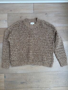 Lou & Grey Marled Tan-Brown Open Knit Sweater